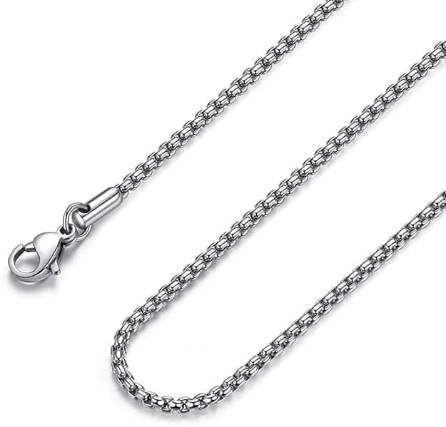 Men's and Boys Silver Rounded Box - 3mm Chain Stainless Steel 20 Inch Necklace