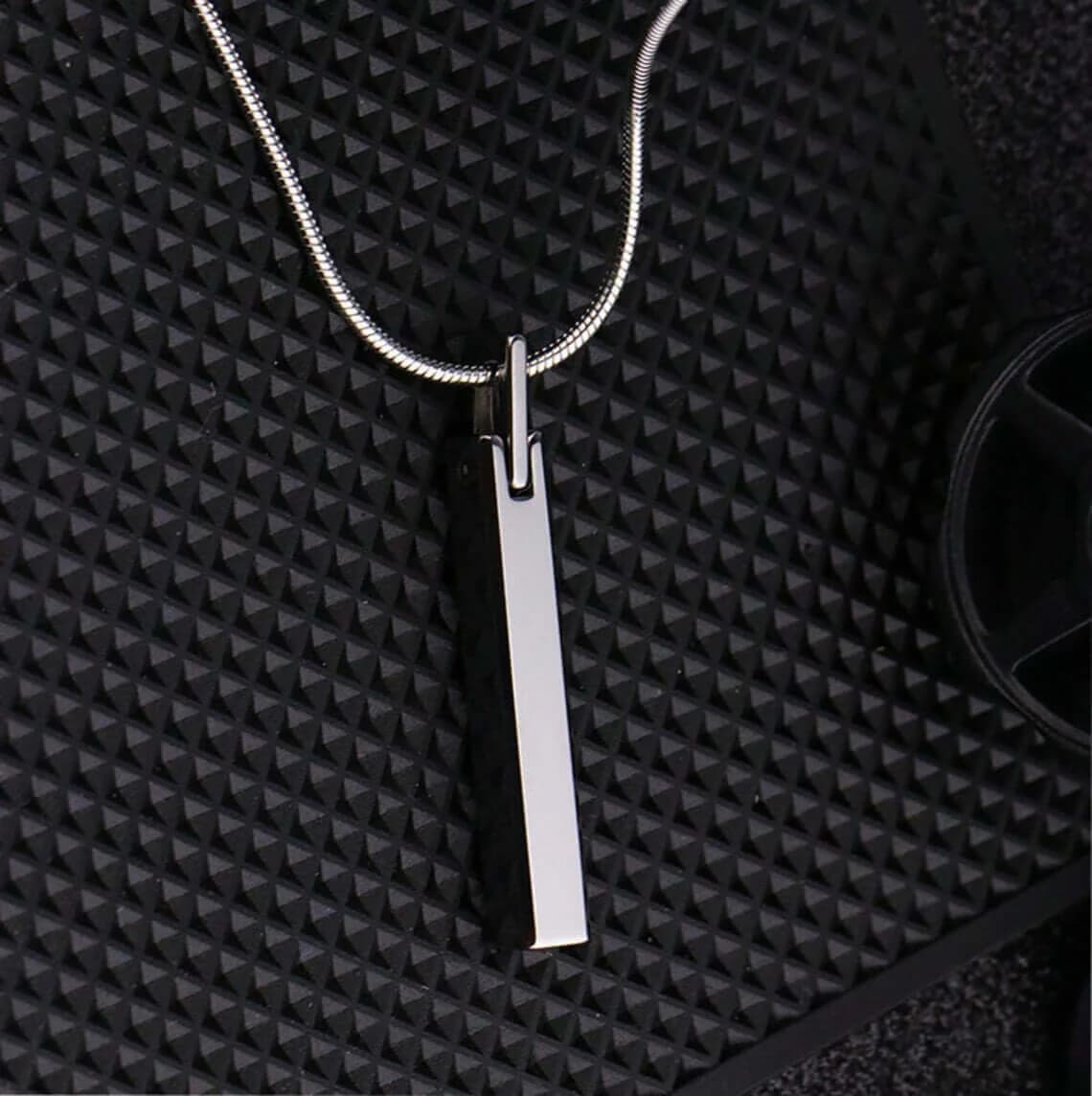 Men's and Boys Sleek Apex - Pure Titanium Steel Silver Bar Pendant with 24 Inch Snake Chain