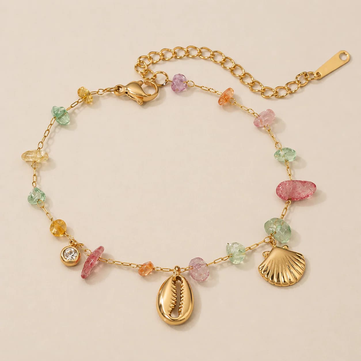 Women's Skye Pastel Seashell Charm Bracelet in Gold Tone