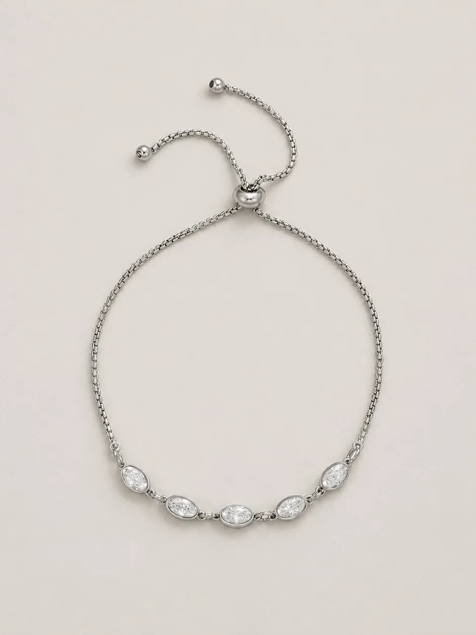 Women's Amara Silver Oval Zircon Adjustable Bracelet in Silver Tone