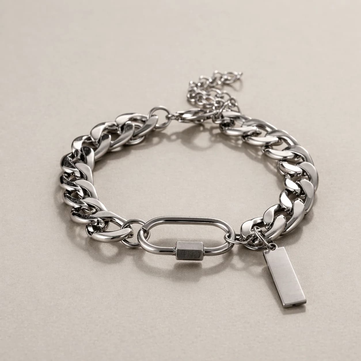 Men's Axiom Chunky Lock Chain Bracelet in Silver Tone