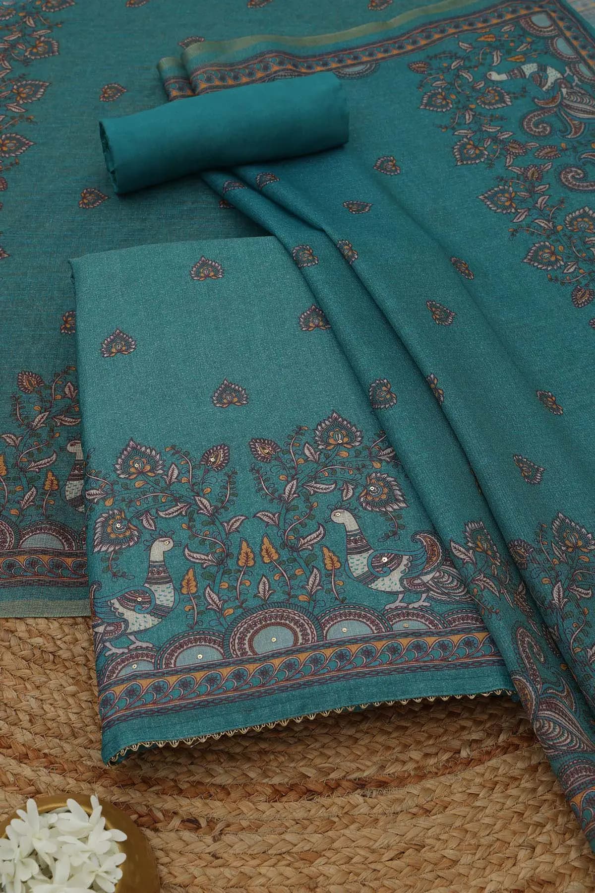 Women's Green Festive Printed Unstitch