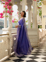 Women's Purple Viscose Organza Saree