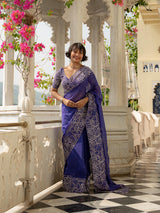 Women's Purple Viscose Organza Saree
