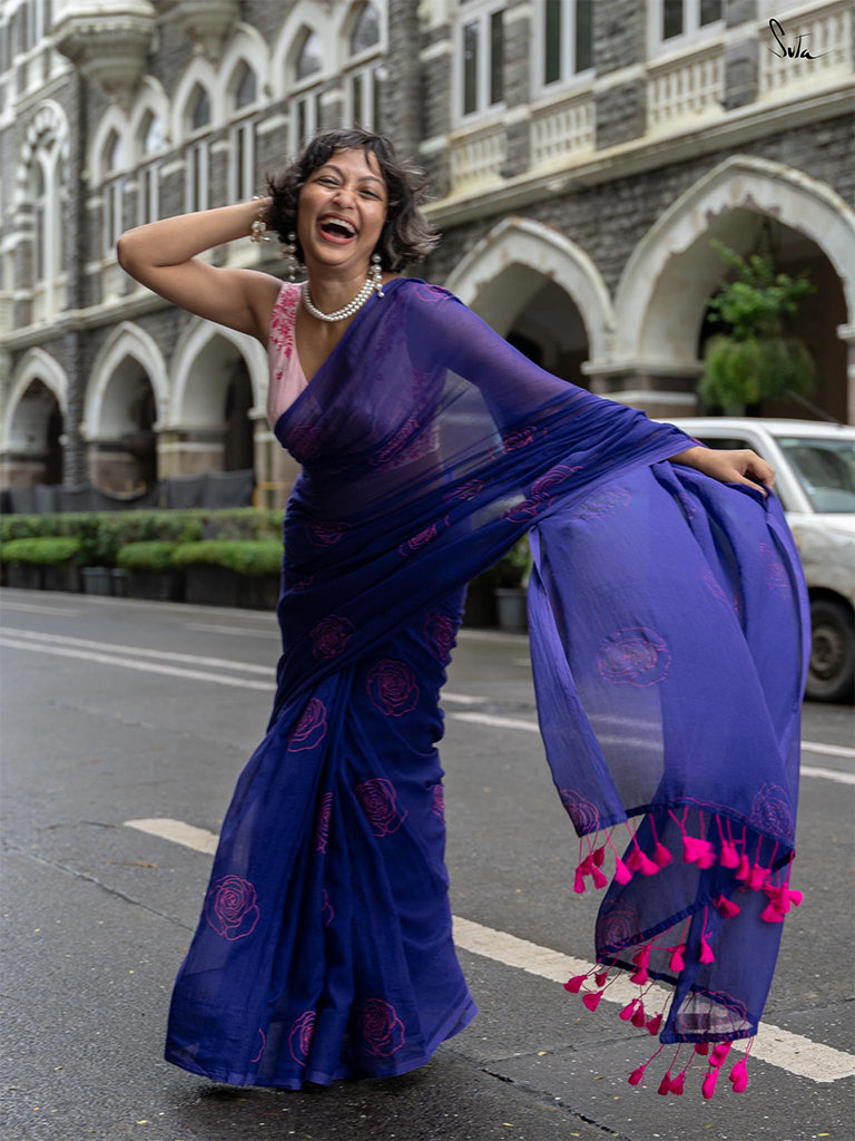 Women's Purple Mul Cotton Saree