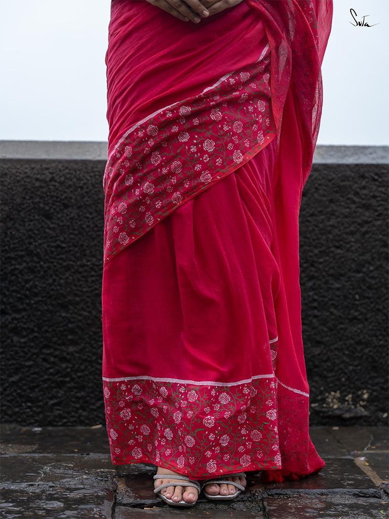 Women's Pink Mul Cotton Saree