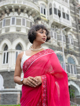 Women's Pink Mul Cotton Saree