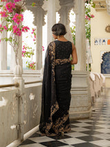Women's Black Viscose Organza Saree
