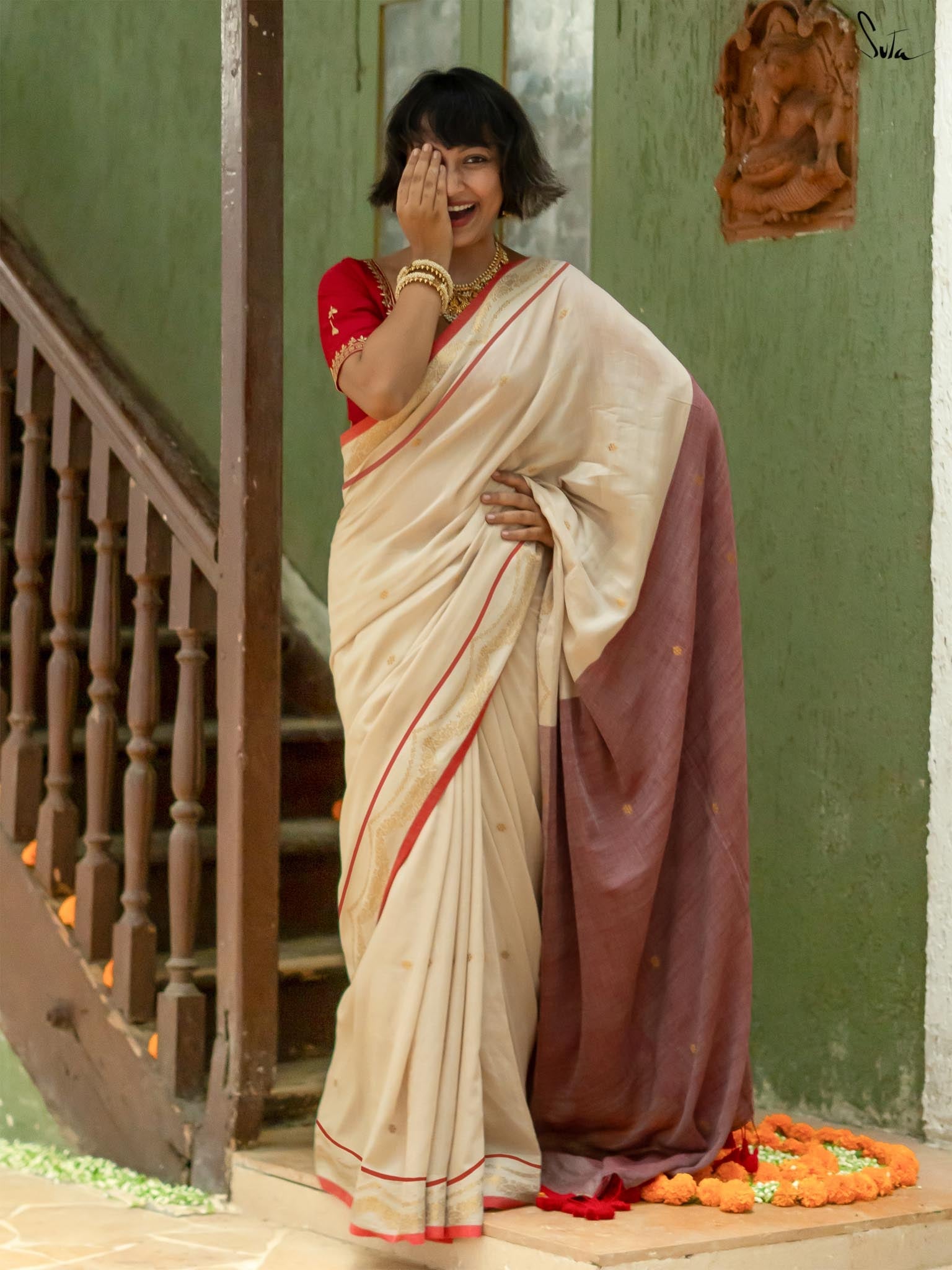 Women's Multicolor Cotton Acrylic Saree