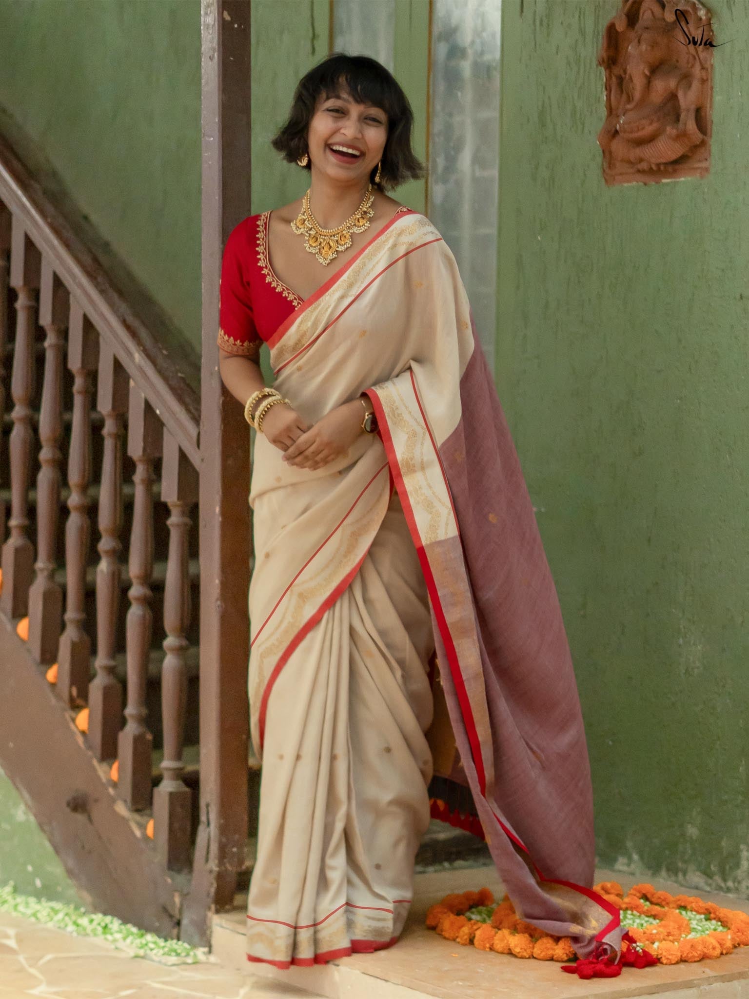 Women's Multicolor Cotton Acrylic Saree