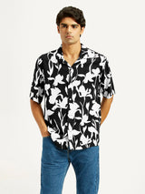Mens Half Sleeves Black Resort Collar Regular Fit Shirt