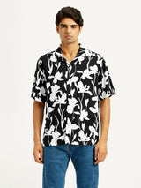 Mens Half Sleeves Black Resort Collar Regular Fit Shirt