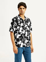 Mens Half Sleeves Black Resort Collar Regular Fit Shirt
