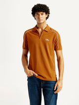Mens Half Sleeves Brown Subtle Varsity Slim Fit Polo Tshirt