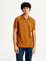Mens Half Sleeves Brown Subtle Varsity Slim Fit Polo Tshirt