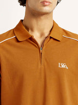 Mens Half Sleeves Brown Subtle Varsity Slim Fit Polo Tshirt