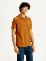 Mens Half Sleeves Brown Subtle Varsity Slim Fit Polo Tshirt