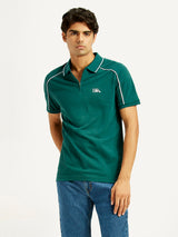 Mens Half Sleeves Green Subtle Varsity Slim Fit Polo Tshirt