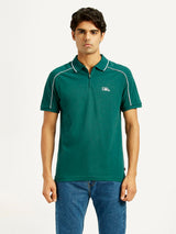 Mens Half Sleeves Green Subtle Varsity Slim Fit Polo Tshirt