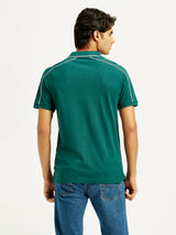 Mens Half Sleeves Green Subtle Varsity Slim Fit Polo Tshirt
