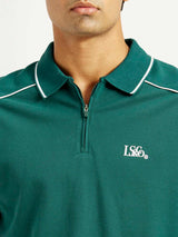 Mens Half Sleeves Green Subtle Varsity Slim Fit Polo Tshirt