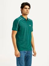 Mens Half Sleeves Green Subtle Varsity Slim Fit Polo Tshirt