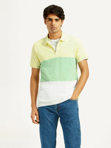 Mens Half Sleeves Yellow Subtle Varsity Slim Fit Polo Tshirt