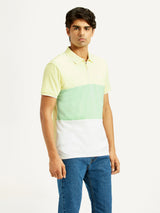 Mens Half Sleeves Yellow Subtle Varsity Slim Fit Polo Tshirt