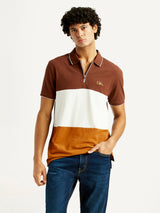 Mens Half Sleeves Brown Subtle Varsity Slim Fit Polo Tshirt