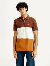 Mens Half Sleeves Brown Subtle Varsity Slim Fit Polo Tshirt