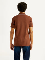 Mens Half Sleeves Brown Subtle Varsity Slim Fit Polo Tshirt