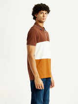 Mens Half Sleeves Brown Subtle Varsity Slim Fit Polo Tshirt