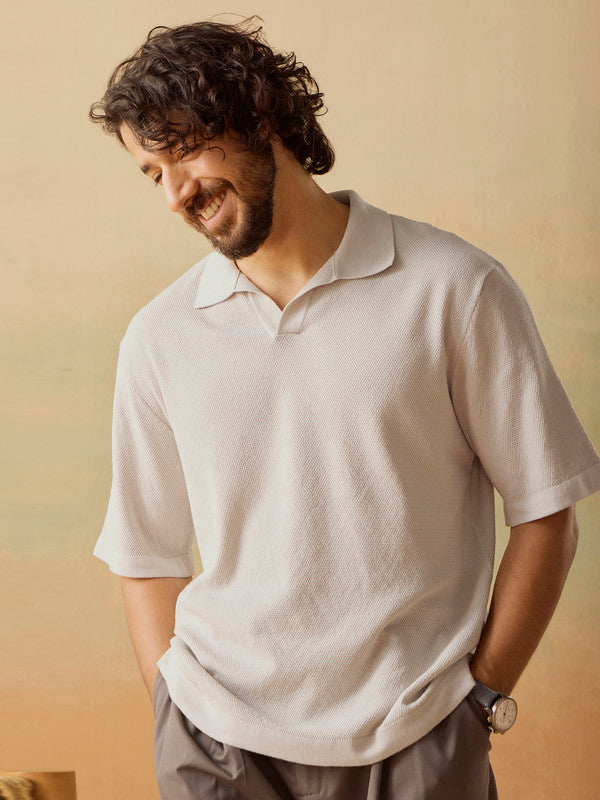 Men's Grey Casual Relaxed Fit Solid Half Sleeves Polo Tshirt