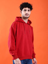 Men's Red Casual Hood Neck Solid Full Sleeves Hoodie
