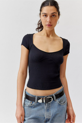 Women's Black Casual Regular Fit Solid Half Sleeves Top