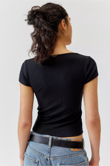 Women's Black Casual Regular Fit Solid Half Sleeves Top