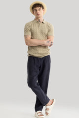 Men's Beige Casual Slim Fit Textured Half Sleeves Polo Tshirt