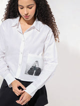 Women's White Casual Graphic Full Sleeves Shirt