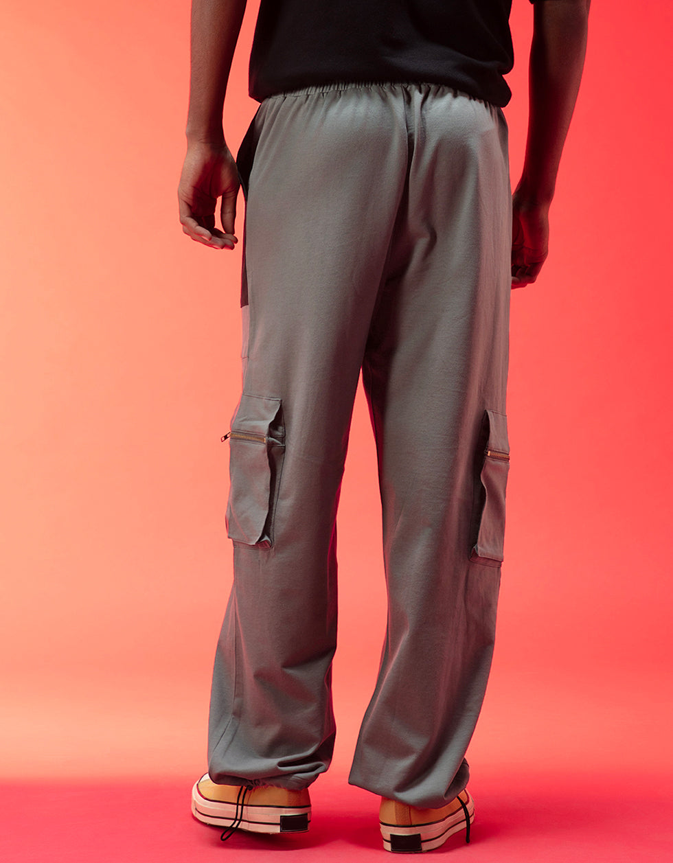 Men's Grey Casual Regular Fit Solid Cargo