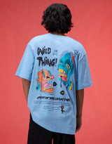 Men's Blue Casual Oversized Fit Printed Half Sleeves Tshirt