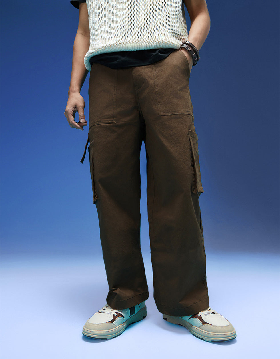 Men's Brown Casual Regular Fit Solid Cargo