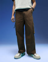 Men's Brown Casual Regular Fit Solid Cargo