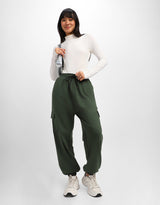 Women's Green Casual Solid Wide Leg Jogger