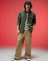 Men's Green Casual Regular Fit Solid Full Sleeves Shacket