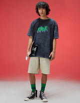 Men's Black Casual Oversized Fit Printed Half Sleeves Tshirt