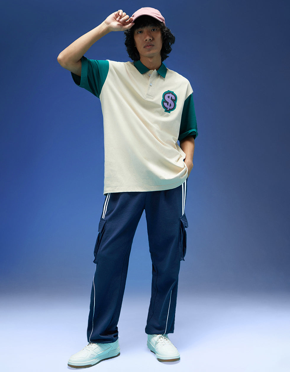 Men's Navy Casual Regular Fit Striped Cargo