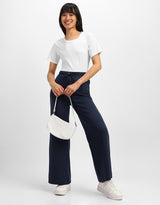 Women's Navy Casual Solid Oversized Track Pant
