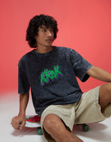 Men's Black Casual Oversized Fit Printed Half Sleeves Tshirt