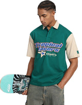 Men's Green Casual Oversized Fit Printed Half Sleeves Polo Tshirt