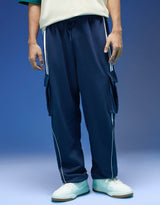 Men's Navy Casual Regular Fit Striped Cargo